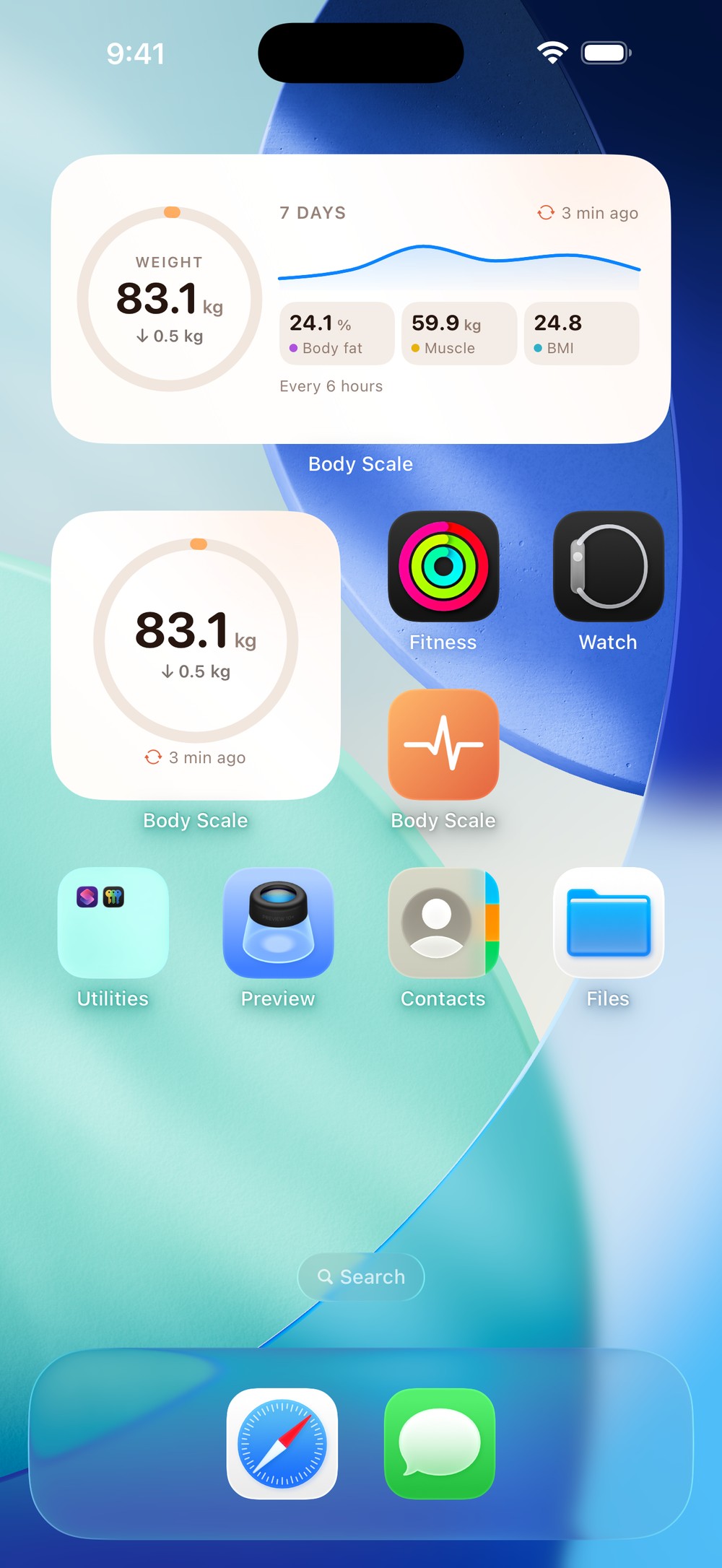 Both widget sizes on the iPhone home screen